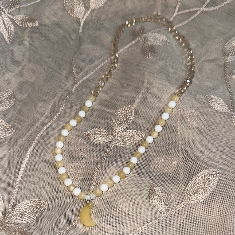 Banana Cream MoonPie Necklace (White Jade, Honey Jade & Cream Crystal beads)